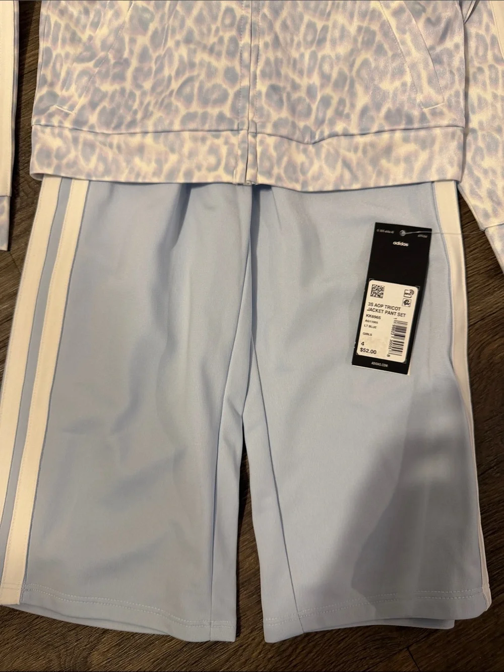 adidas Light Blue & White Leopard Print Track Jacket and Shorts